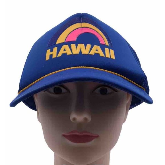 Vtg Hawaii Cap Hat Snapback Trucker Mesh Hawaiian Headwear Rainbow 80s Cord HTF - Picture 2 of 16